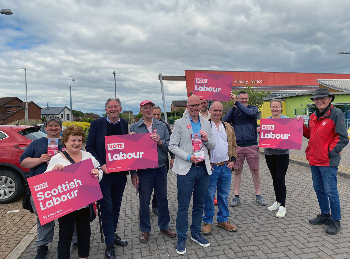 Falkirk Labour candidate for Alloa and Grangemouth, Brian Leishman, Richard Leonard and campaigners on the campaign trail