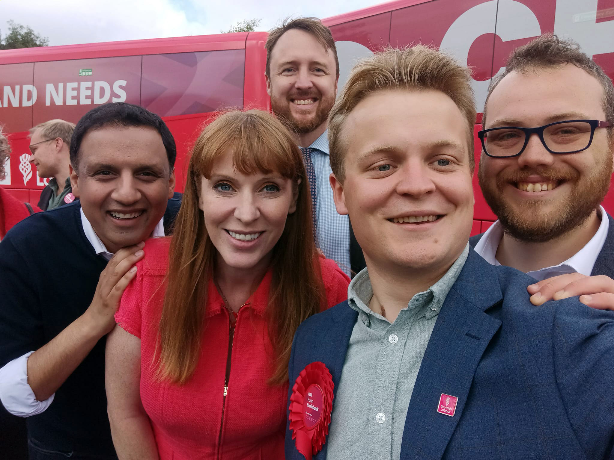 Labour Deputy Leader Angela Rayner and Scottish Labour Leader Anas Sarwar, with Falkirk Labour candidate for Falkirk Euan Stainbank and campaigners