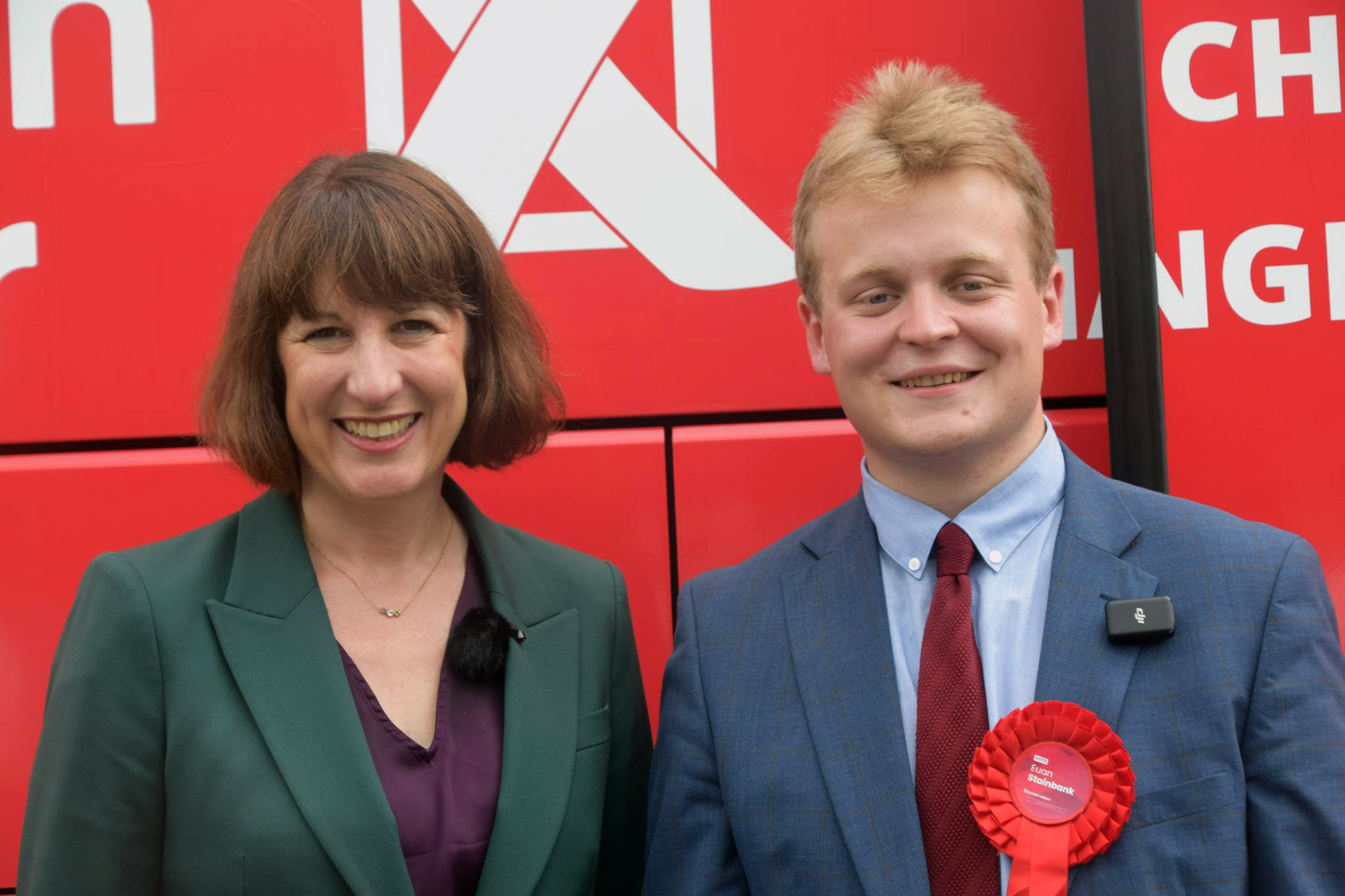 Labour Shadow Chancellor Rachel Reeves with Falkirk Labour candidate Euan Stainbank