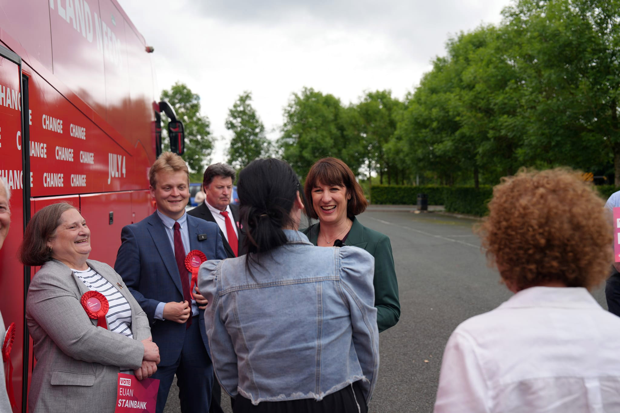 Labour Shadow Chancellor Rachel Reeves talking to local activists and Falkirk Labour councillors