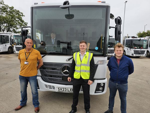 Councillors Robert Bissett, Alan Nimmo, Jack Redmond and Euan Stainbank check out a Falkirk Council hydrogenated fuel bin-lorry